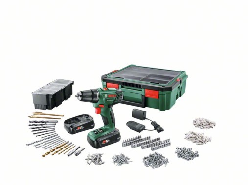 Bosch Akku-Bohrschrauber PSR 1800 Li-2 (2 Akkus, 18 V, 241-teiliges Zubehörset, in Systembox) 06039A310S